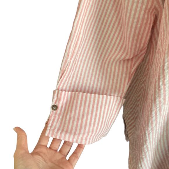 Umgee Pink & White Stripe Oversized Button Down Tunic Top MED Boho Lagenlook - Picture 5 of 8